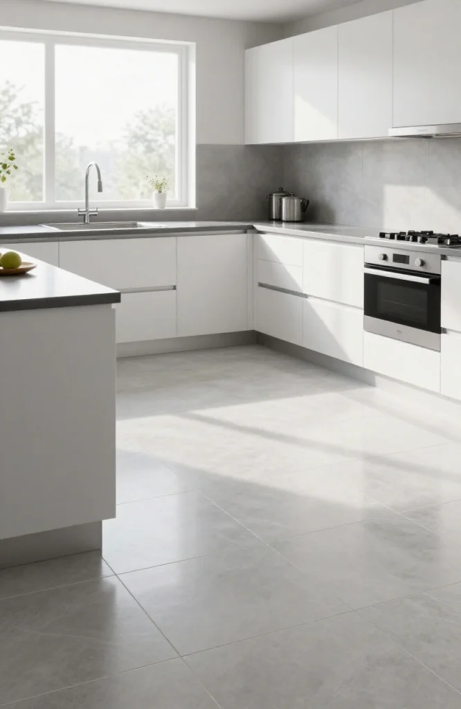 Modern parallel kitchen with sleek flooring materials showcasing functional kitchen design layout