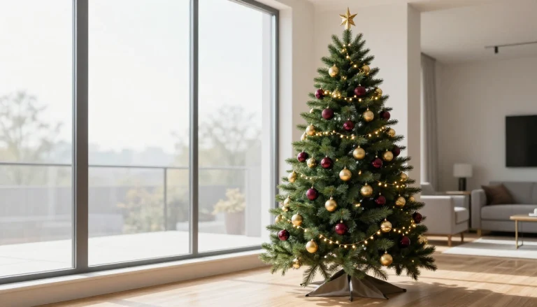 Collection of 22 decorated Christmas trees featuring diverse styles from traditional red and gold to modern minimalist and ru