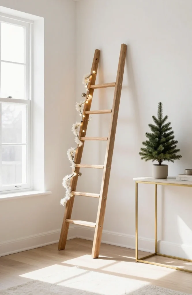 Decorated wall-mounted Christmas tree and tiered tabletop tree alternatives for small apartments and rooms